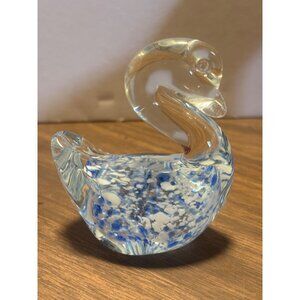 Cherie & Kalvin Handblown Glass Art Paperweight Swan Figurine With Box Unique Pa